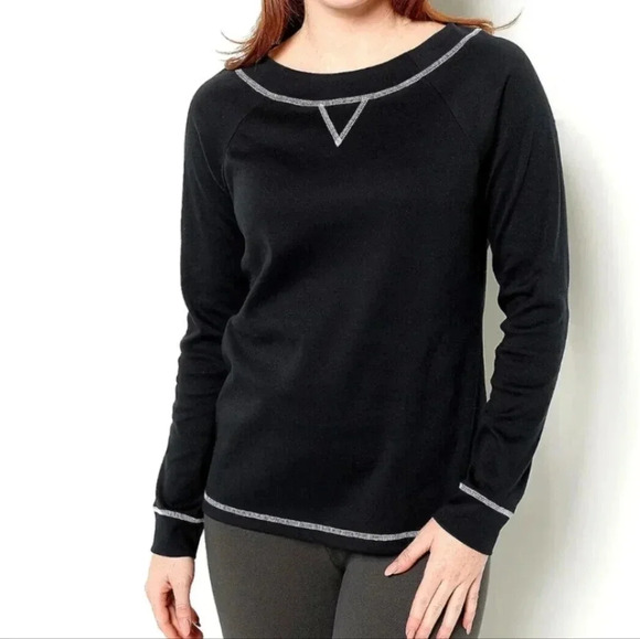 Sport Savwy Interlock Round Neck Raglan Sleeve Top- Black - Picture 1 of 8